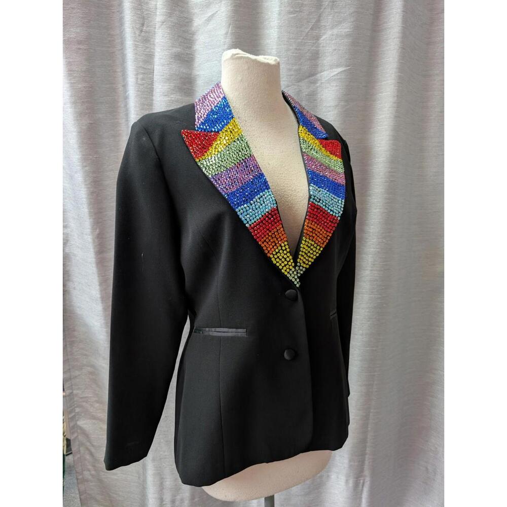 Rhinestone Pride Black Tuxedo Jacket Upcycled Formal 10P